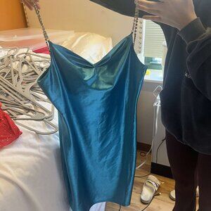 blue dress with gem sleeves